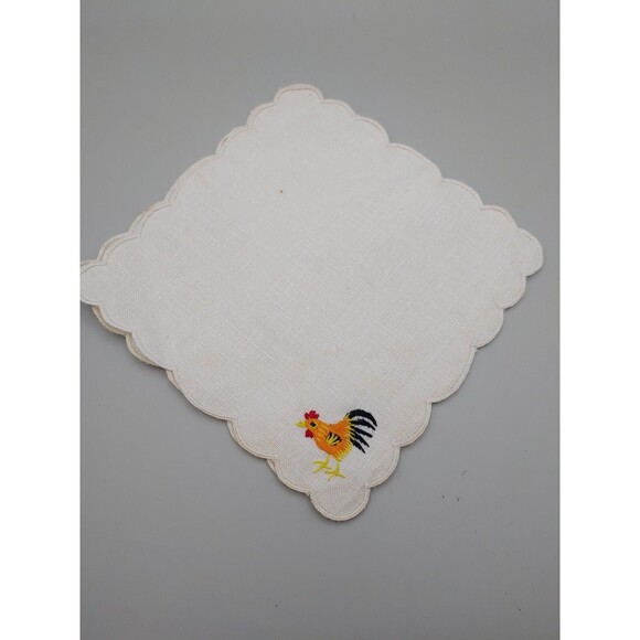SET OF 12 ROOSTER MADIERA Vintage Cocktail Napkins 10 Matching Drink Coasters - Picture 8 of 11